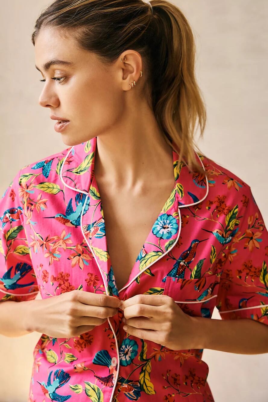 Printfresh Hummingbird Haven Organic Cotton Pajama Top Pink Medium Whimsical